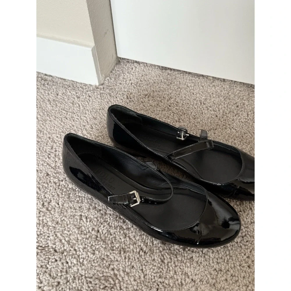 polo ralph lauren mary jane flats black Leather  Size 38 7.5 Preppy Classic